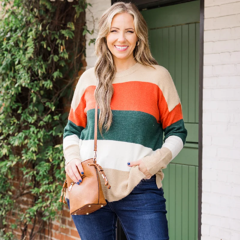 Spice Latte Stripe Sweater, Green-Taupe