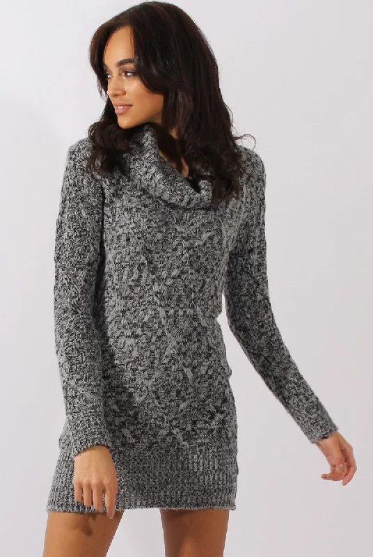 Grey Thick Knit Turtleneck Jumper Dress - Jameigh