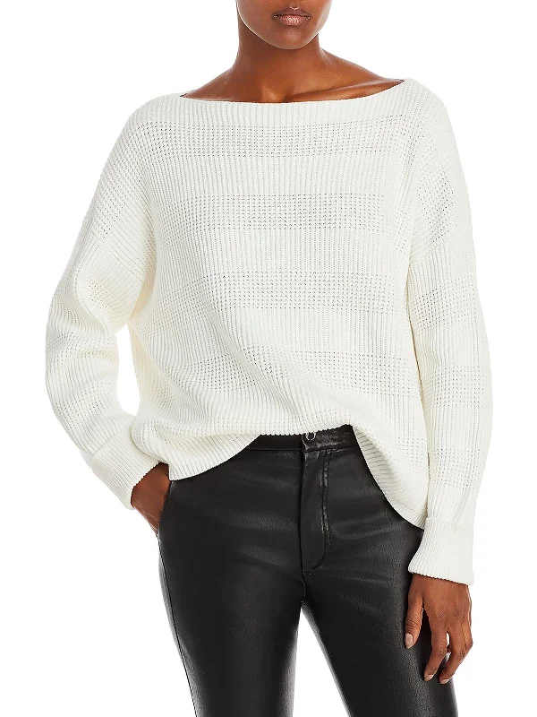 Womens Textured Boat Neck Pullover Sweater