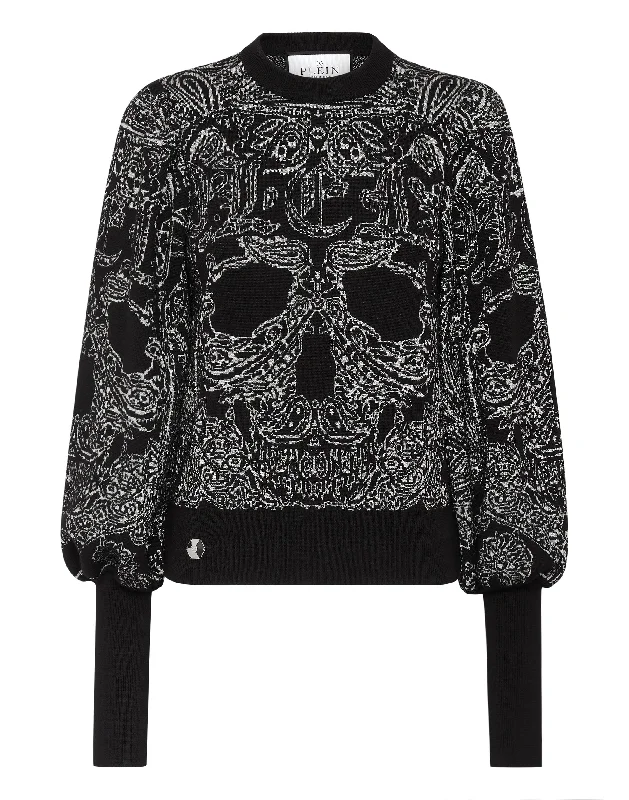 Wool Lurex Jacquard Pullover LS Paisley Foulard